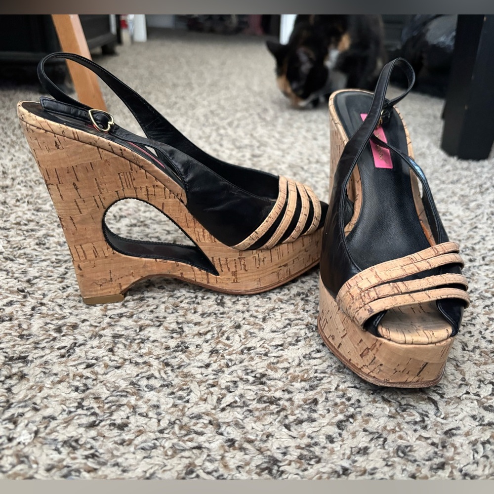 Black and Cork Betsey Johnson Wedges